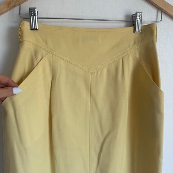 Karl Lagerfeld Made in Italy Butter Yellow Wool Pencil Skirt VTG Designer Sz 40 - Picture 4 of 11